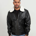 Demi Lined White Shearling Black Aviator Leather Jacket - Zipped