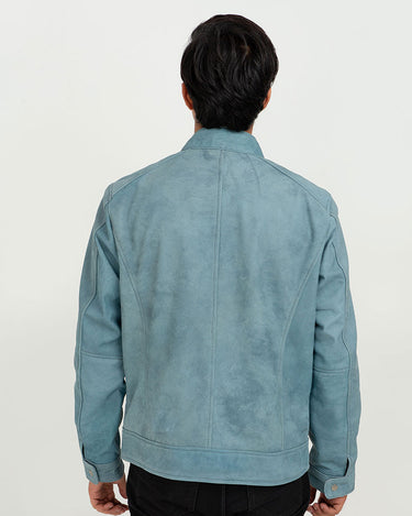 Dempsey Sky-Blue Racer Matte Leather Jacket - Back