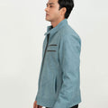 Dempsey Sky-Blue Racer Matte Leather Jacket - Left