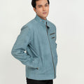 Dempsey Sky-Blue Racer Matte Leather Jacket - Right