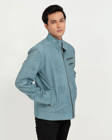 Dempsey Sky-Blue Racer Matte Leather Jacket - Right