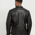 Drew Vertical Channel Black Leather Biker Jacket - Back