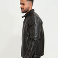 Drew Vertical Channel Black Leather Biker Jacket - Left