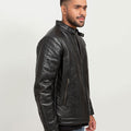 Drew Vertical Channel Black Leather Biker Jacket - Right