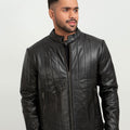 Drew Vertical Channel Black Leather Biker Jacket - Zoom