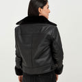 Edwina Black Aviator Leather Jacket - Back