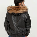 Elias Black Leather Jacket with Natural Fur Hood - Back