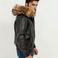 Elias Black Leather Jacket with Natural Fur Hood - Right