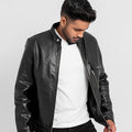 Elliot Slim Suited Black Leather Jacket - Front