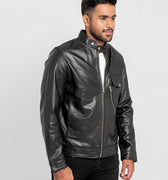 Elliot Slim Suited Black Leather Jacket - Left