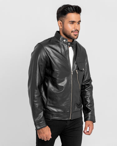 Elliot Slim Suited Black Leather Jacket - Left