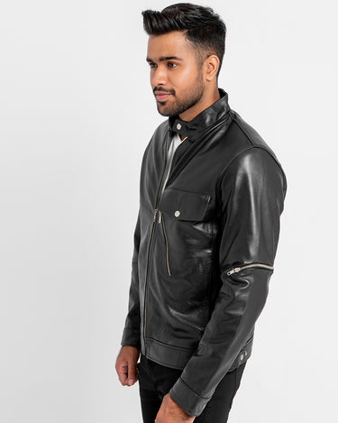 Elliot Slim Suited Black Leather Jacket - Right