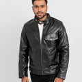 Elliot Slim Suited Black Leather Jacket - Zipped