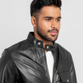 Elliot Slim Suited Black Leather Jacket - Zoomed