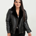 Emalyn Black Biker Leather Jacket - Front