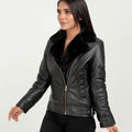 Emalyn Black Biker Leather Jacket - Left