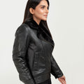 Emalyn Black Biker Leather Jacket - Right