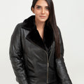 Emalyn Black Biker Leather Jacket - Zipped