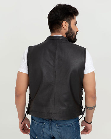 Freedom Genuine Black Leather Vest - Back