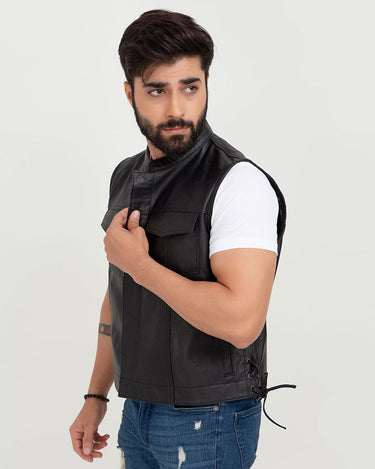 Freedom Genuine Black Leather Vest - Left