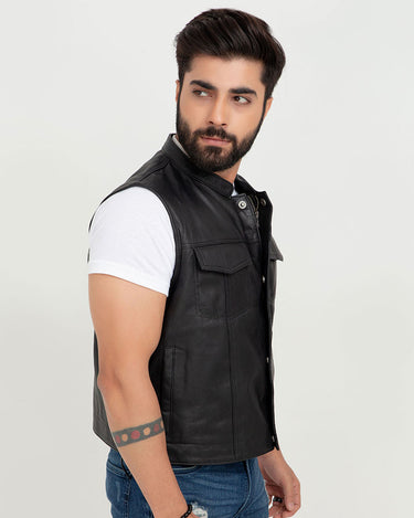 Freedom Genuine Black Leather Vest - Right