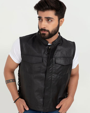 Freedom Genuine Black Leather Vest - Zoom