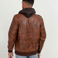 Fritz Brown Hoodie Leather Jacket - Back