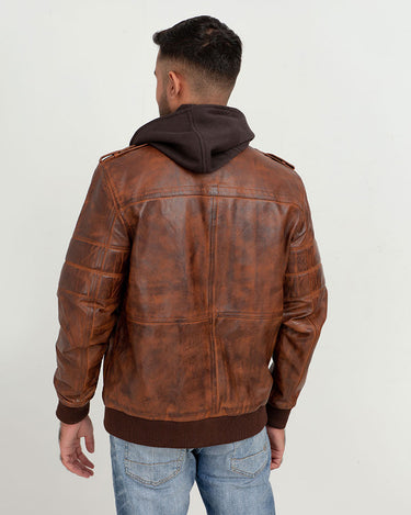 Fritz Brown Hoodie Leather Jacket - Back