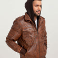 Fritz Brown Hoodie Leather Jacket - Front