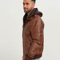 Fritz Brown Hoodie Leather Jacket - Left