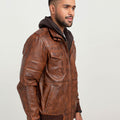 Fritz Brown Hoodie Leather Jacket - Right