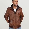 Fritz Brown Hoodie Leather Jacket - Zipped