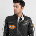 Harley Davidson Reverence Stripe Trim Black Motorcycle Leather Jacket - Zoomed