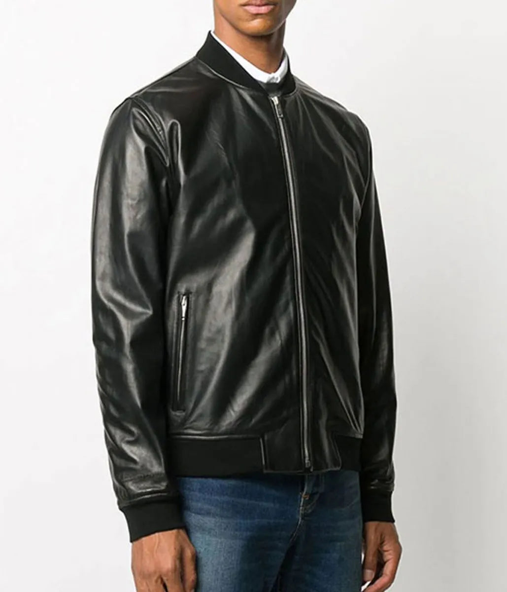 Infinite Mark Wahlberg Black Bomber Leather Jacket