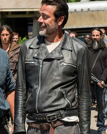 Jeffrey Morgan The Walking Dead Black Leather Jacket - Side