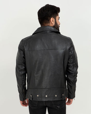 Jenson Black Moto Leather Jacket - Back