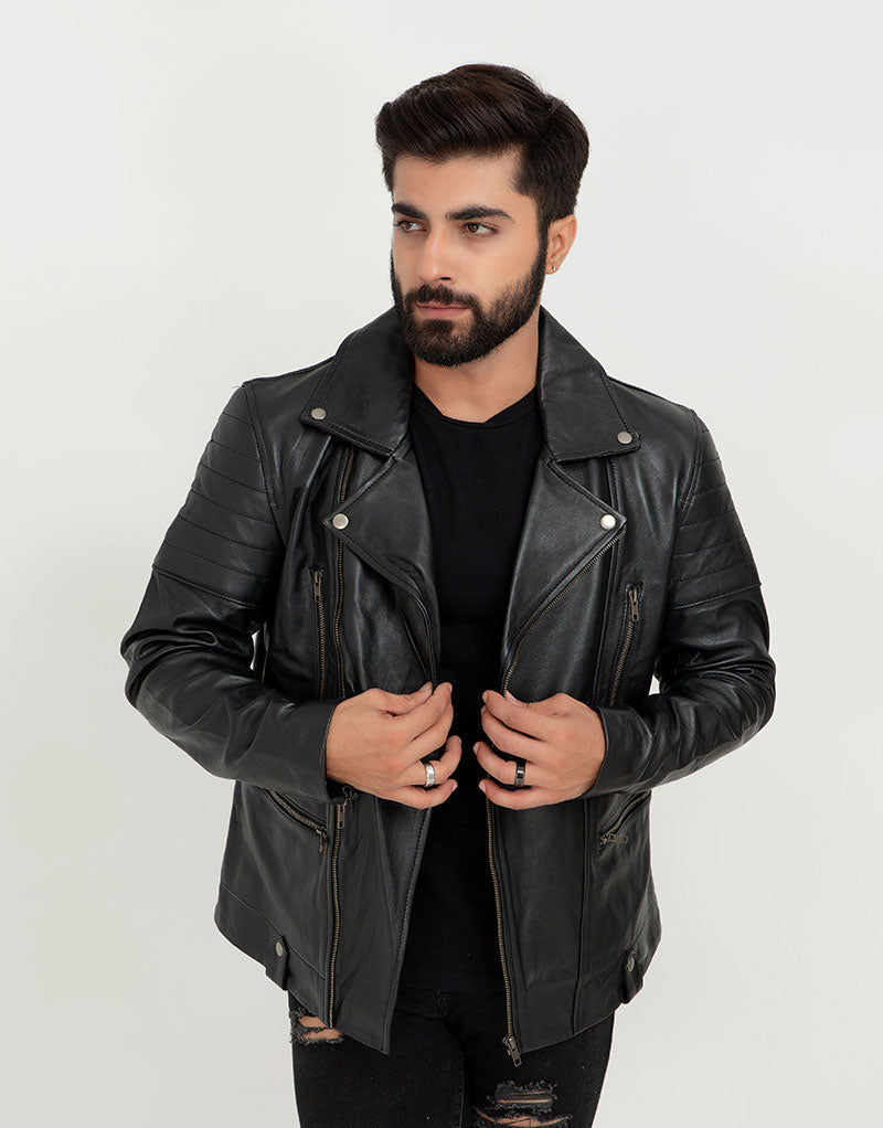 Jenson Black Moto Leather Jacket - Front