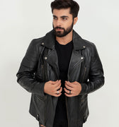 Jenson Black Moto Leather Jacket - Front