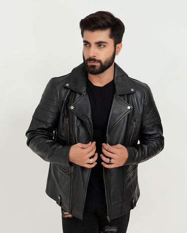 Jenson Black Moto Leather Jacket - Front