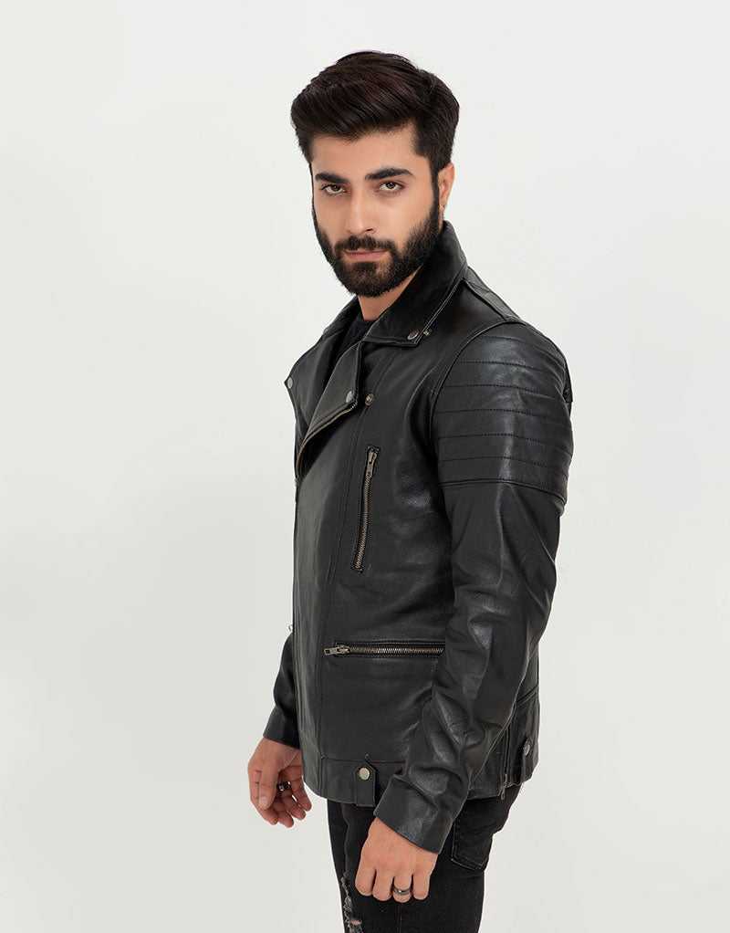 Jenson Black Moto Leather Jacket - Left