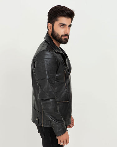 Jenson Black Moto Leather Jacket - Right