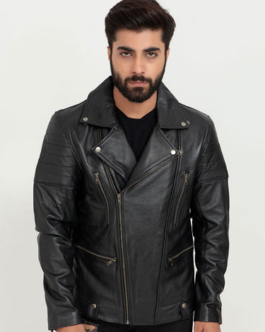 Jenson Black Moto Leather Jacket - Zipped