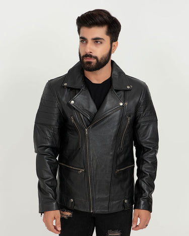 Jenson Black Moto Leather Jacket - Zoom