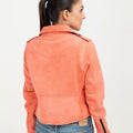 Kallie Pink Asymmetrical Biker Leather Jacket - Back