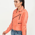 Kallie Pink Asymmetrical Biker Leather Jacket - Left