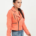 Kallie Pink Asymmetrical Biker Leather Jacket - Right