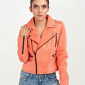 Kallie Pink Asymmetrical Biker Leather Jacket - Zipped