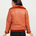 Kate Red-Orange Aviator Leather Jacket - Back