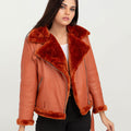 Kate Red-Orange Aviator Leather Jacket - Front