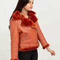 Kate Red-Orange Aviator Leather Jacket - Right